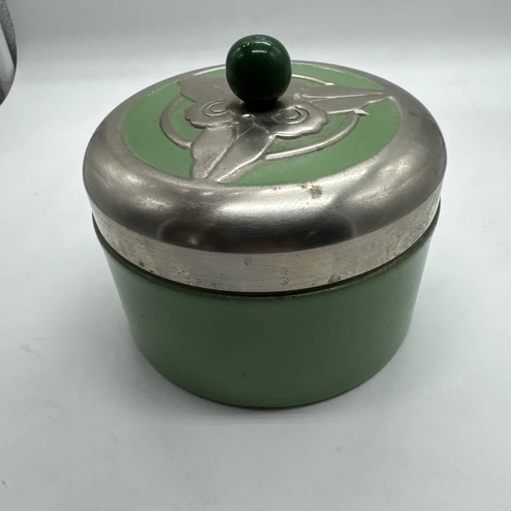 Vintage Art Deco Chase Green Floral Powder Box